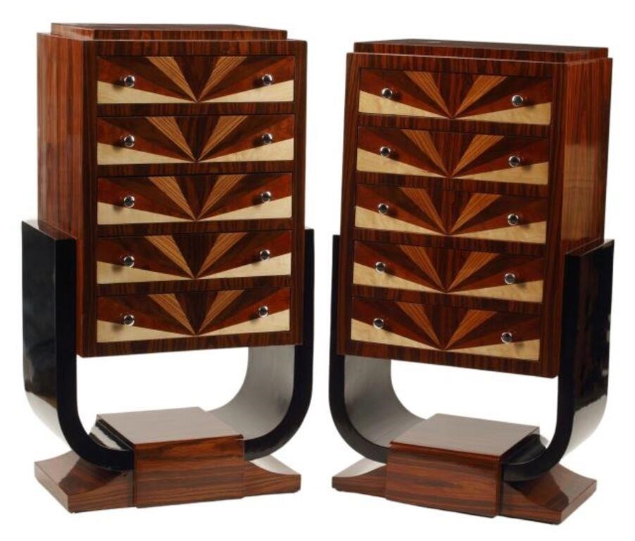 Appraisal: pair Art Deco style inlaid and parcel ebonized five-drawer chests