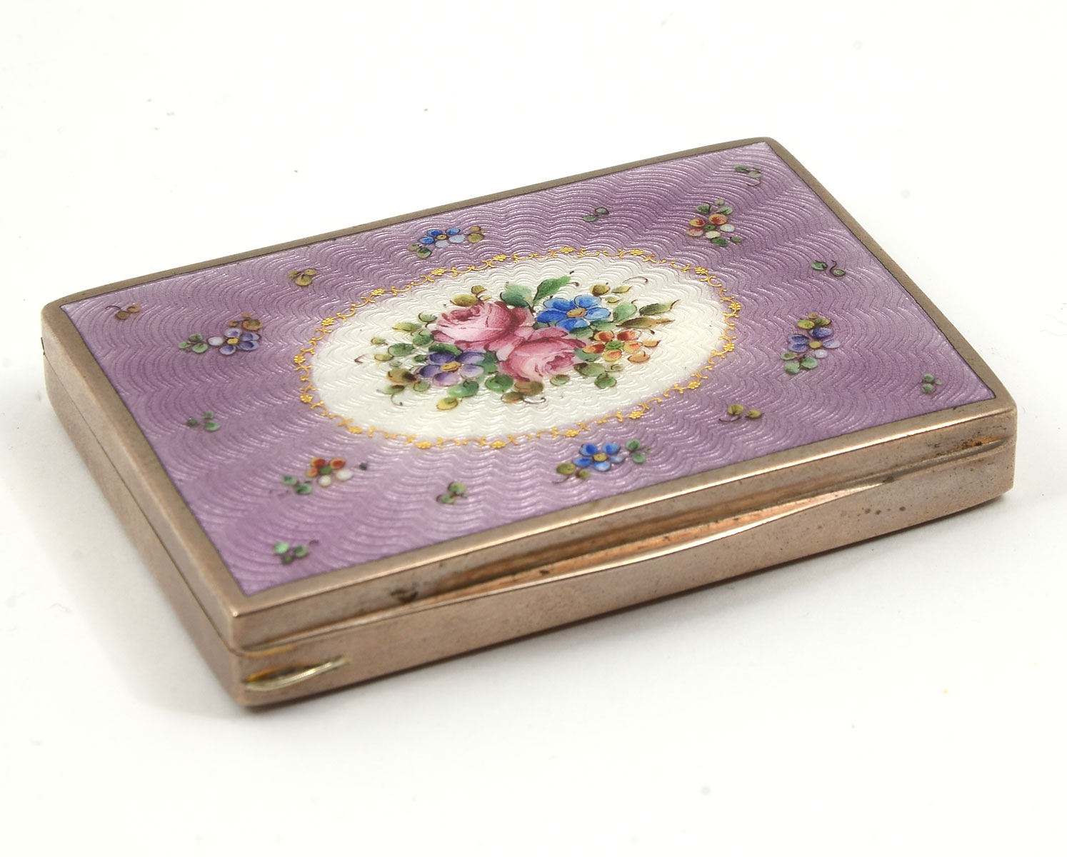 Appraisal: LENK AUSTRIAN GUILLOCHE CALLING CARD HOLDER Purple ground guilloche enamel