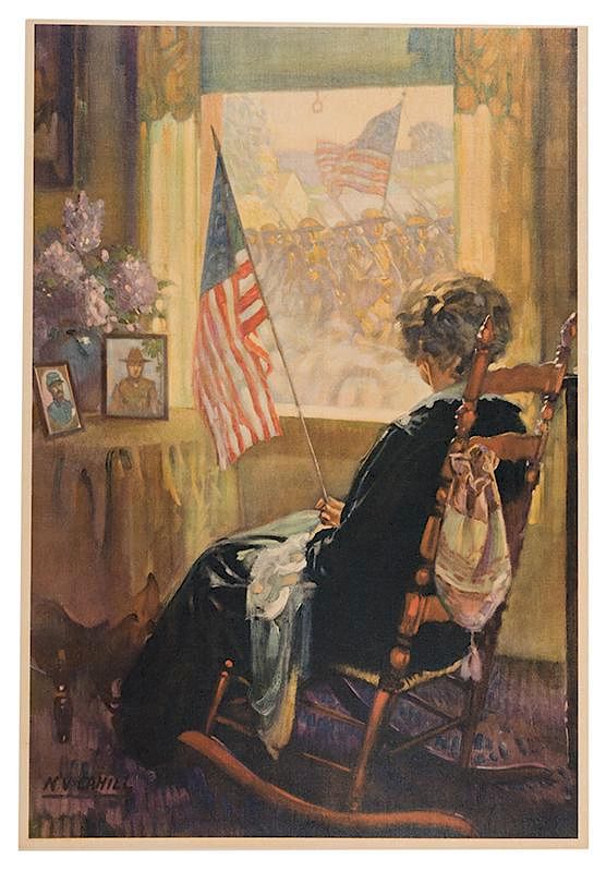 Appraisal: Old Woman Watches Soldiers Parade Cahill N V American Old