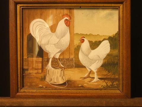 Appraisal: RON VAN SWERINGEN AMERICAN - TWO WHITE ROOSTERS Watercolor on