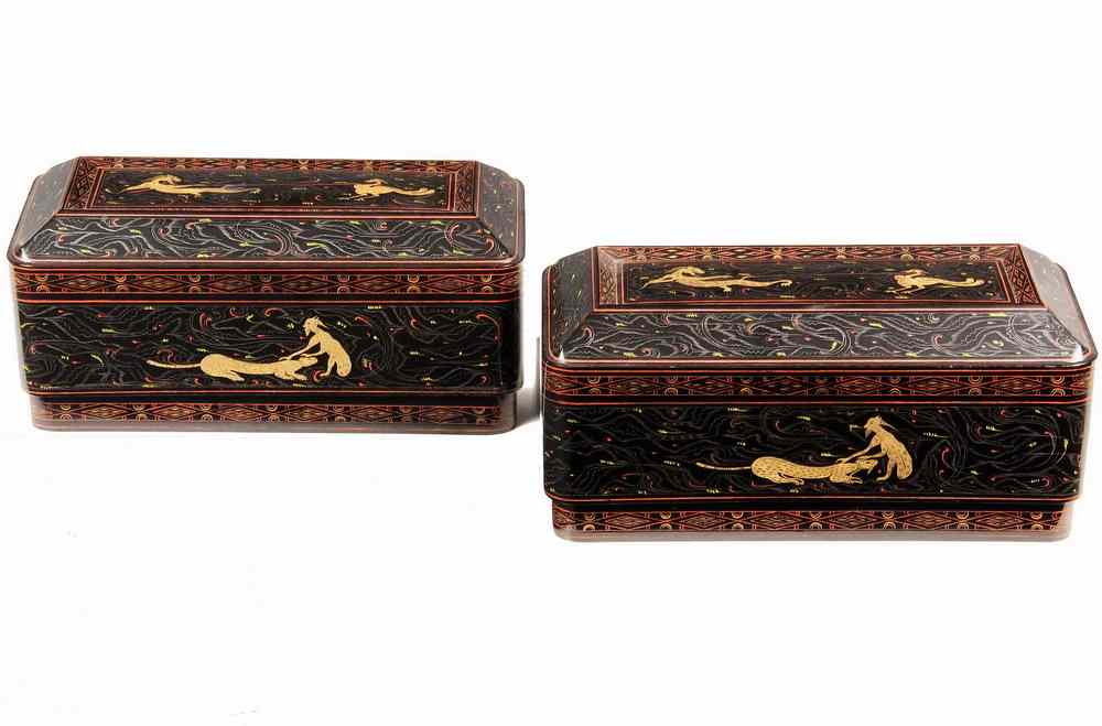 Appraisal: PAIR OF CHINESE LACQUER BOXES - Pair of Signed Han