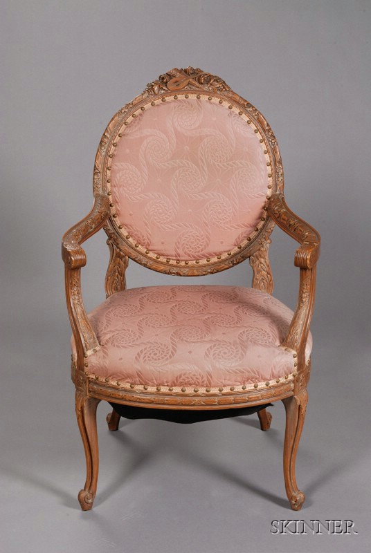 Appraisal: Louis XV XVI Transitional Style Carved Beechwood Fauteuil late th