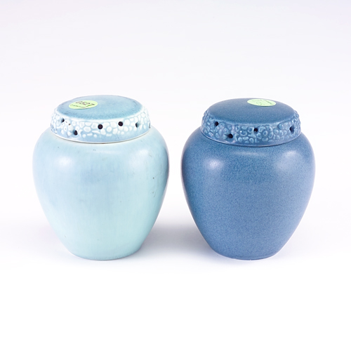 Appraisal: ROOKWOOD Two small Production potpourri jars one in matte turquoise