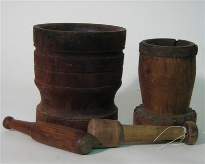 Appraisal: Wooden mortar and pestle together with another smaller H in