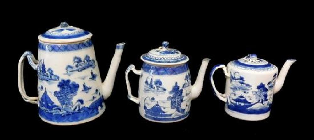 Appraisal: ASIAN Three Chinese Export Canton teapots th early th C