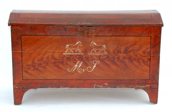 Appraisal: Paint decorated chest Grain painted Cast handles at sides Horse