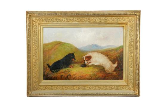 Appraisal: TERRIERS BY J LANGLOIS ENGLAND TH CENTURY Oil on canvas