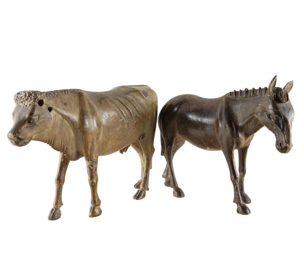 Appraisal: CARVED WOOD COW DONKEY FIGURESCondition each with losses and wear