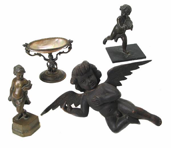 Appraisal: Two bronze figures of putti together with two other decorative