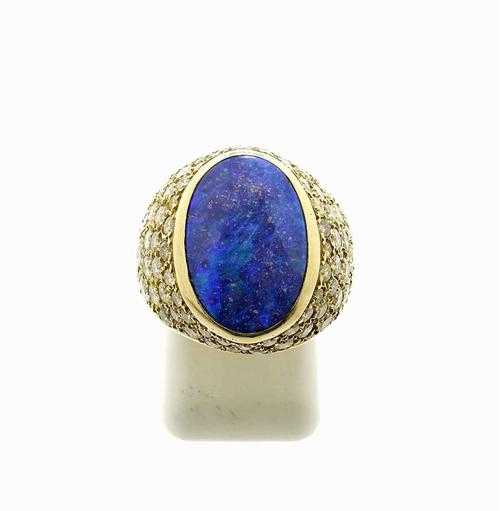 Appraisal: OPAL AND BRILLIANT-CUT DIAMOND RING GRIMA London Yellow gold g