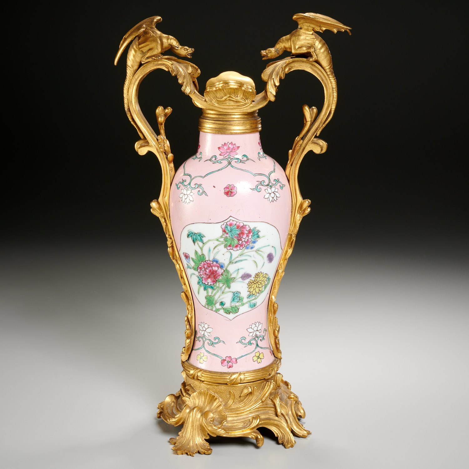 Appraisal: LOUIS XV ORMOLU MOUNTED CHINESE FAMILLE ROSE VASE th c