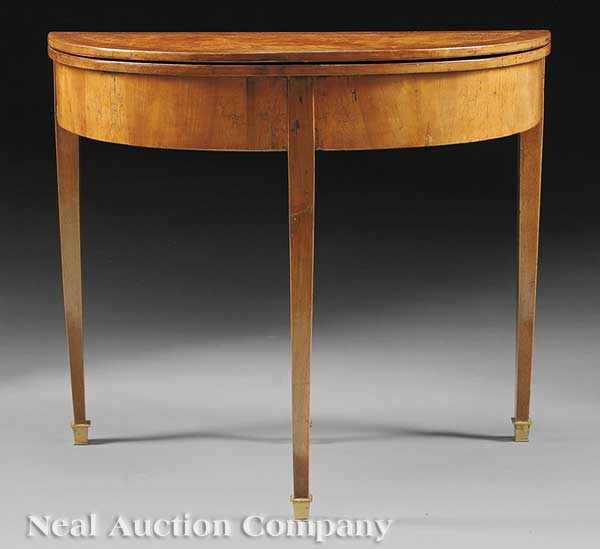 Appraisal: A Directoire-Style Mahogany and Burlwood Demilune Games Table foldover top