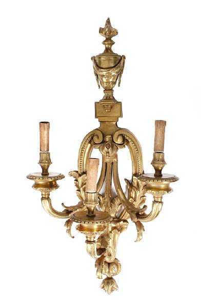 Appraisal: A pair of Louis XV style gilt bronze three light