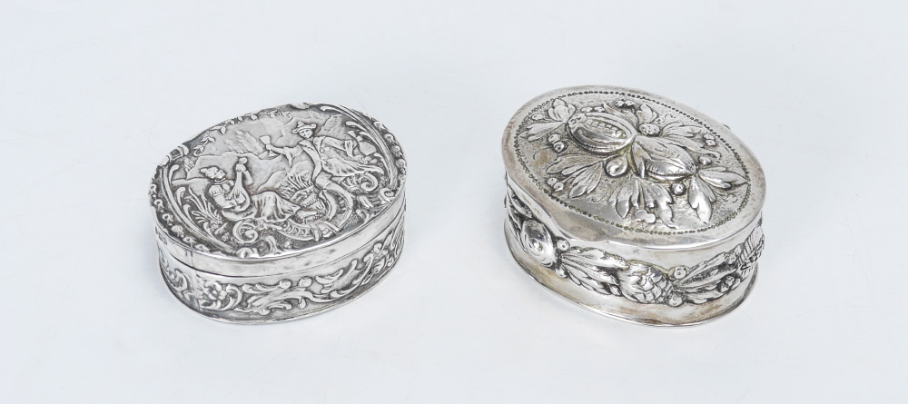 Appraisal: EUROPEAN SILVER PILL OR SNUFF BOXES piece total to include