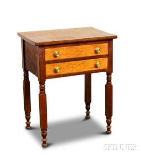 Appraisal: Late Federal Cherry and Bird's-eye Maple Two-drawer Worktable New York