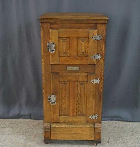 Appraisal: Antique Snowflake Door Wooden Icebox on Casters ca - Oak