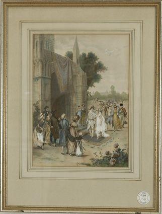 Appraisal: Wedding Procession Watercolor