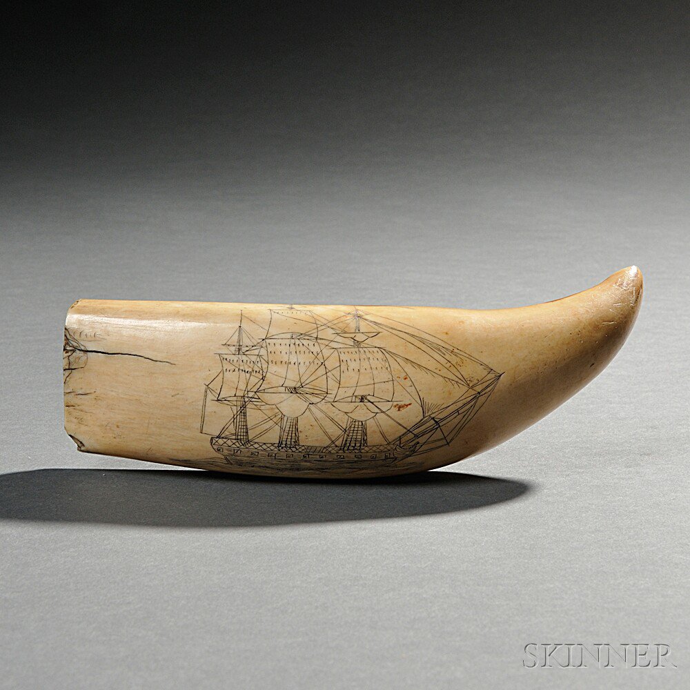 Appraisal: Large Scrimshaw Whale's Tooth America th century the double-sided tooth