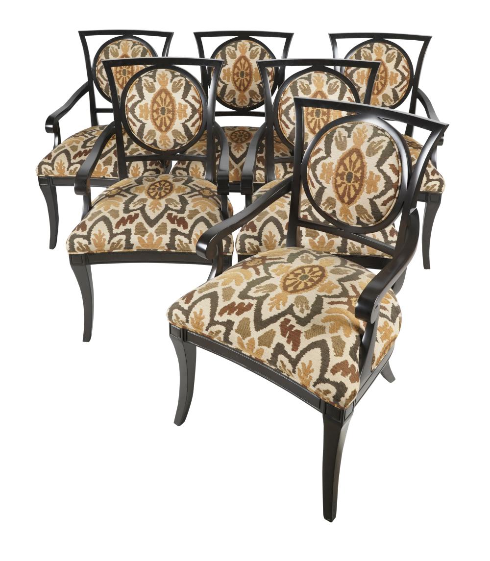 Appraisal: SET OF SIX EBONIZED WOOD DINING ARMCHAIRSlate th st century