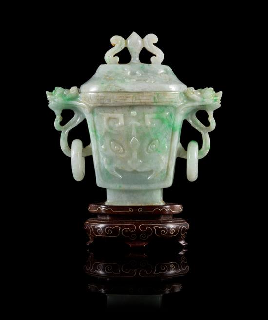 Appraisal: Sale Lot An Apple Green and Celadon Jadeite Covered Vase