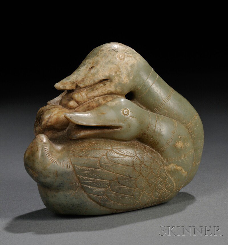 Appraisal: Stone Carving China depicting a pair of mandarin ducks with