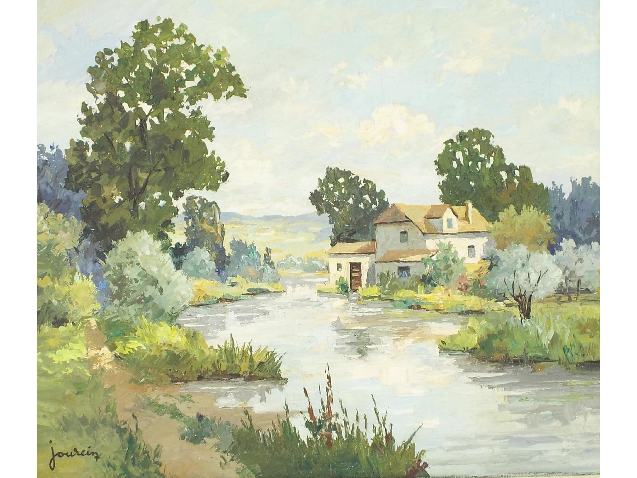 Appraisal: Andre Jourcin - - 'Cottage by the River' signed Jourcin