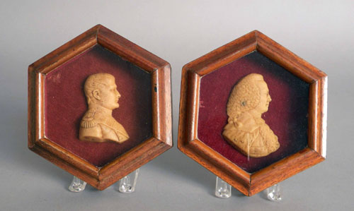 Appraisal: Pair of wax profile busts th c x