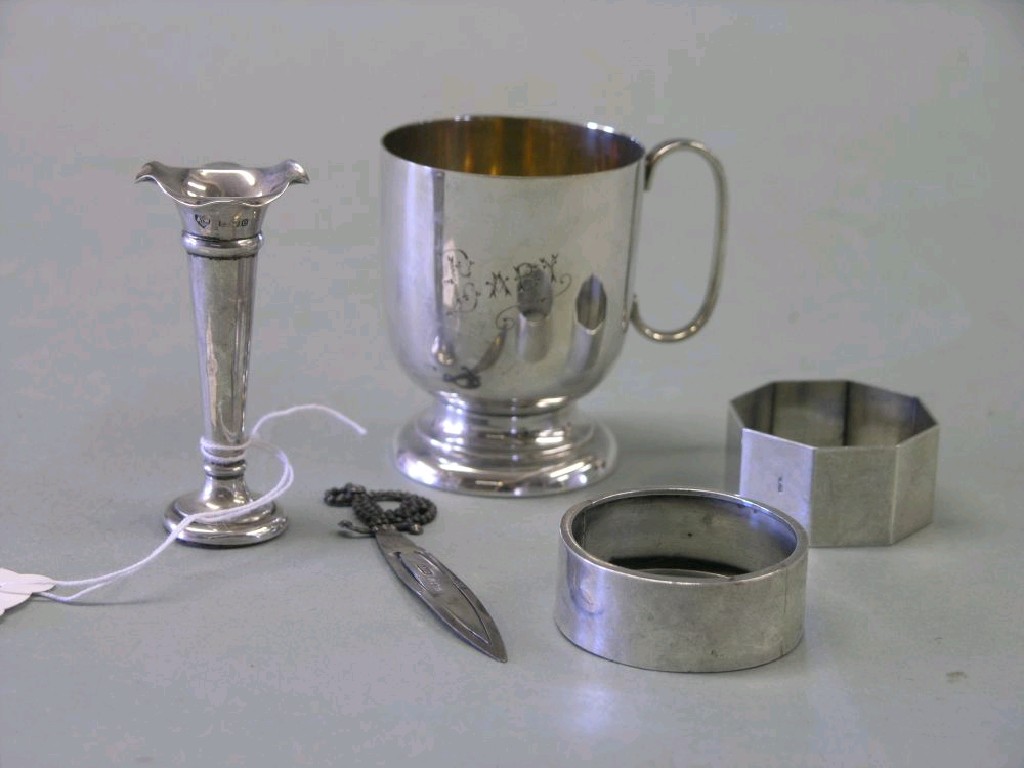 Appraisal: A miniature silver posy vase Birmingham in together with a