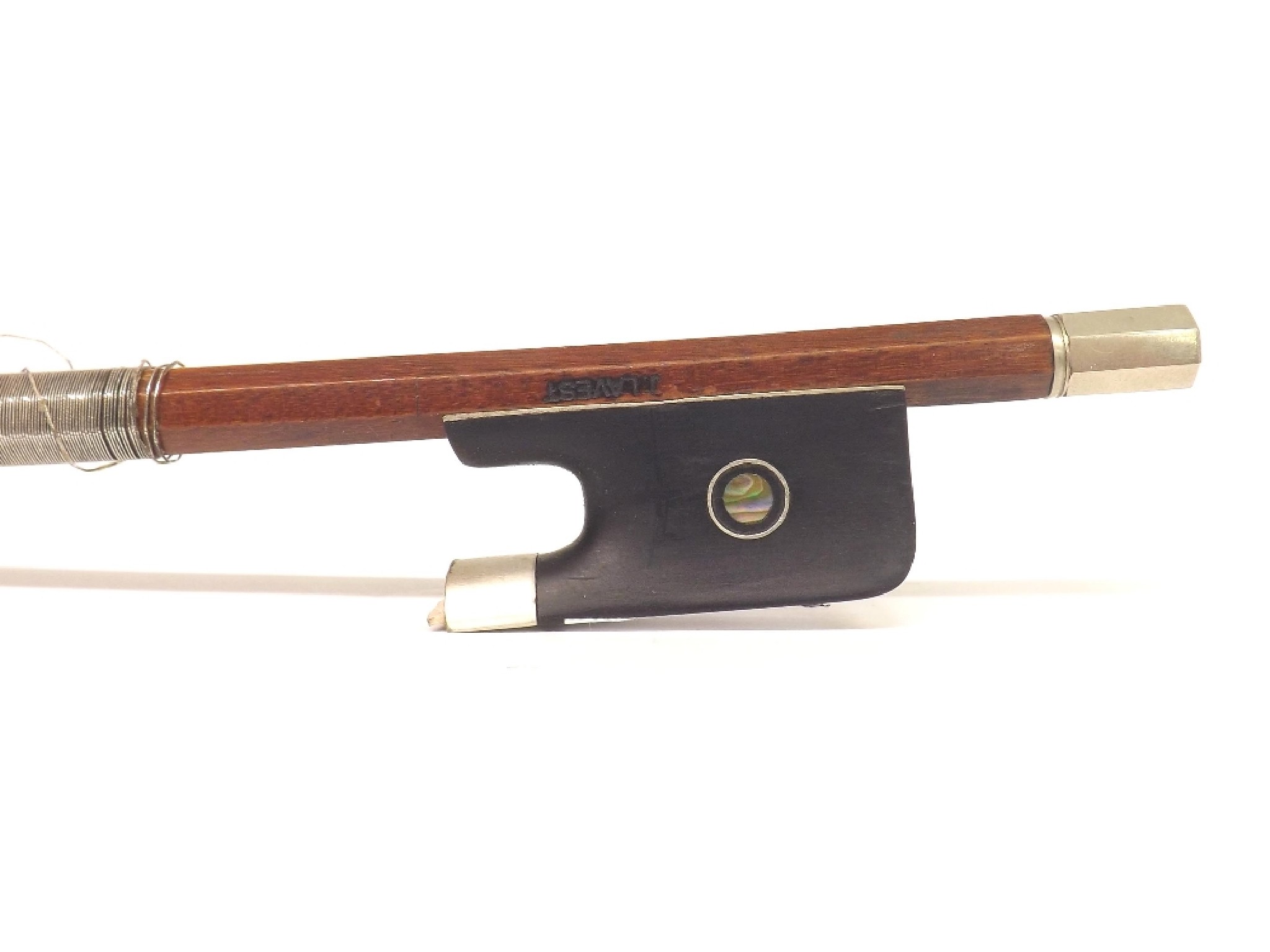 Appraisal: French nickel mounted violin bow stamped J Lavest probably by