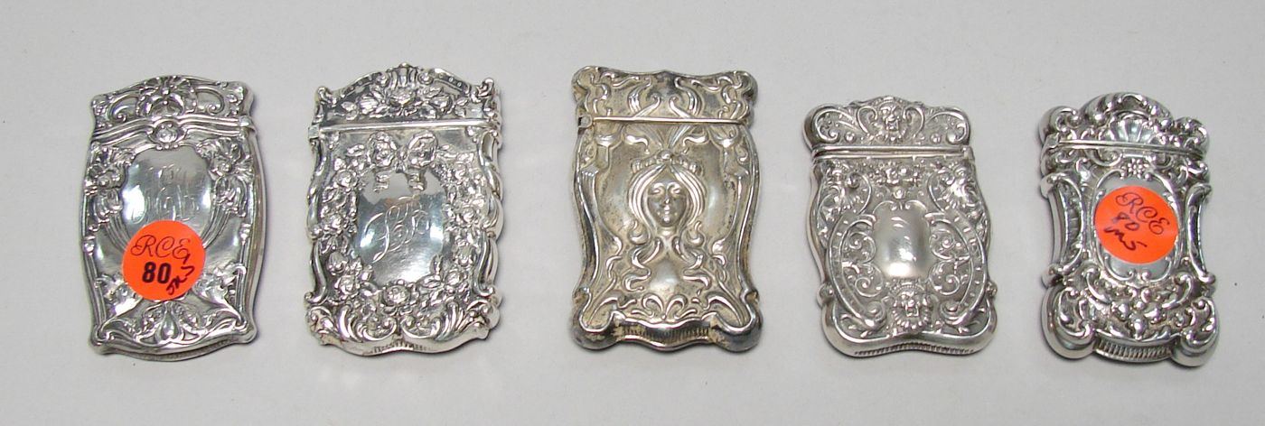 Appraisal: FIVE STERLING SILVER ART NOUVEAU MATCH SAFES By various makers