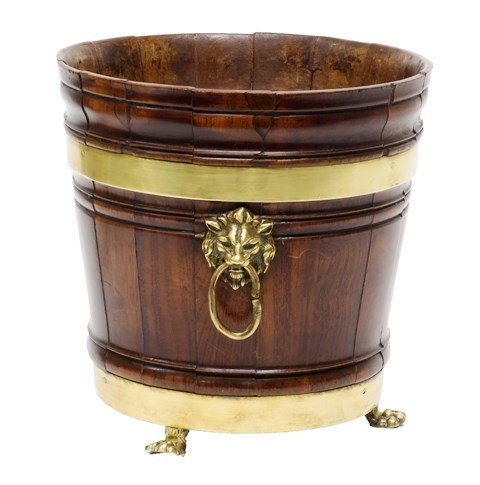 Appraisal: A th century brass bound walnut bucket on lions paw