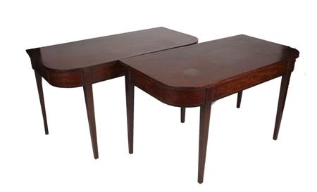 Appraisal: PAIR OF GEORGE III MAHOGANY D-SHAPED SIDE TABLES CIRCA formerly