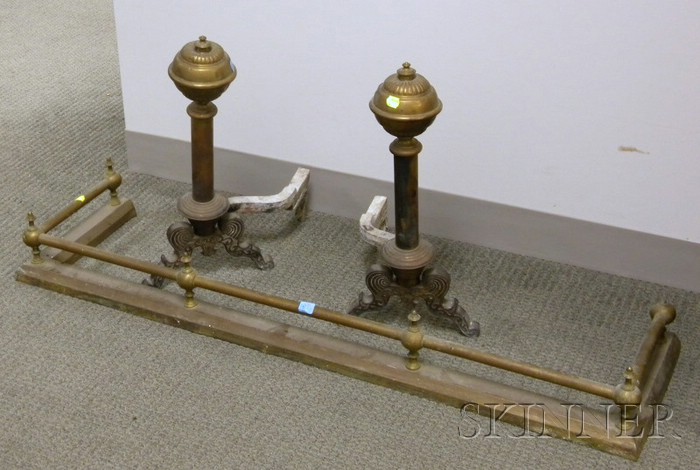 Appraisal: Pair of Late Victorian Brass Andirons and a Brass Fireplace