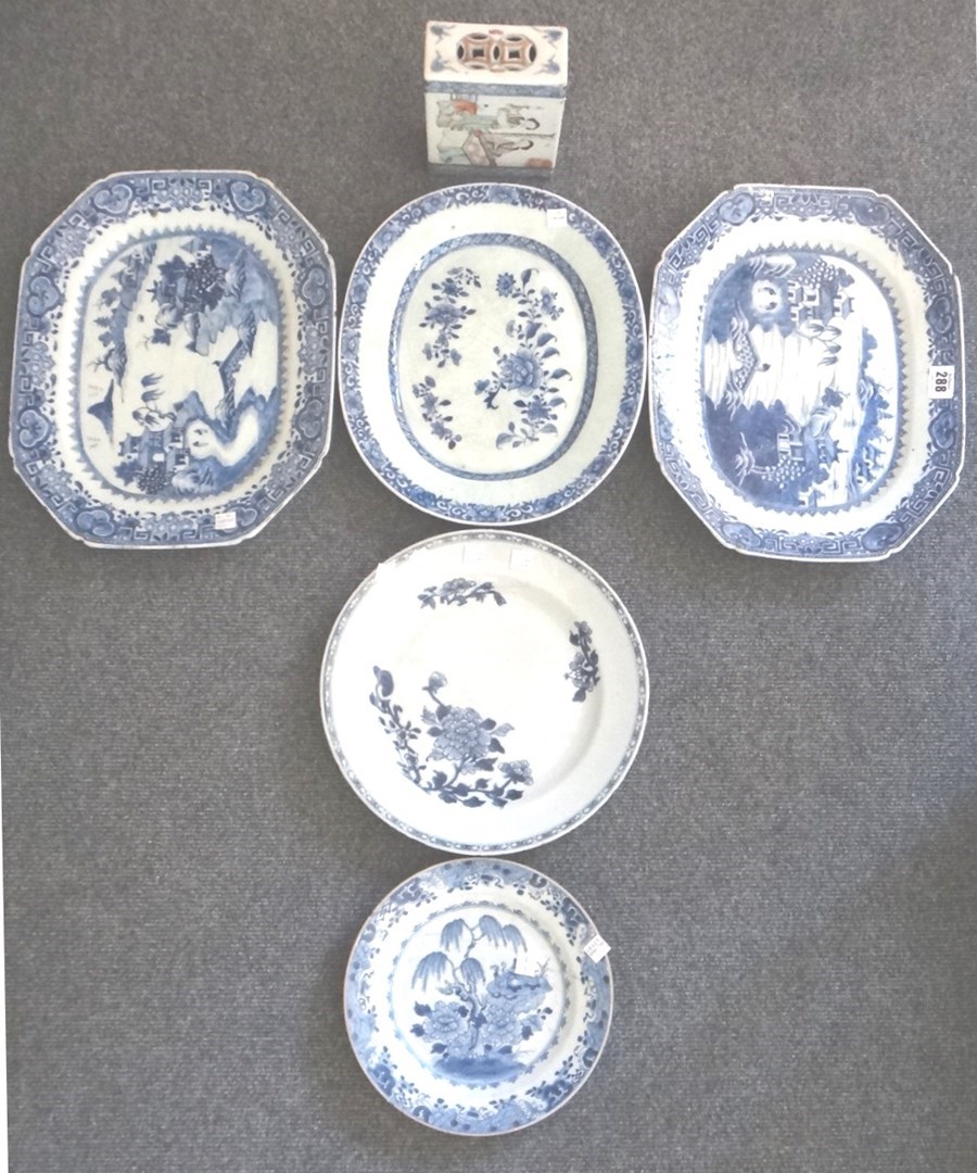 Appraisal: A pair of Chinese blue and white export octagonal dishes