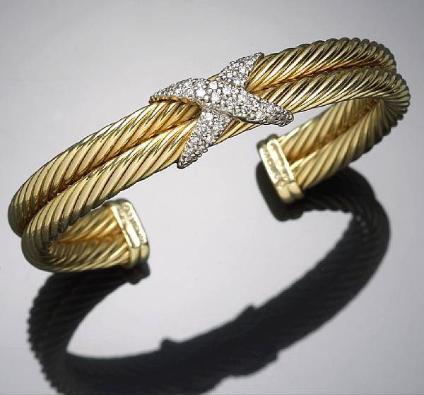 Appraisal: A diamond and eighteen karat gold cuff bangle David Yurman