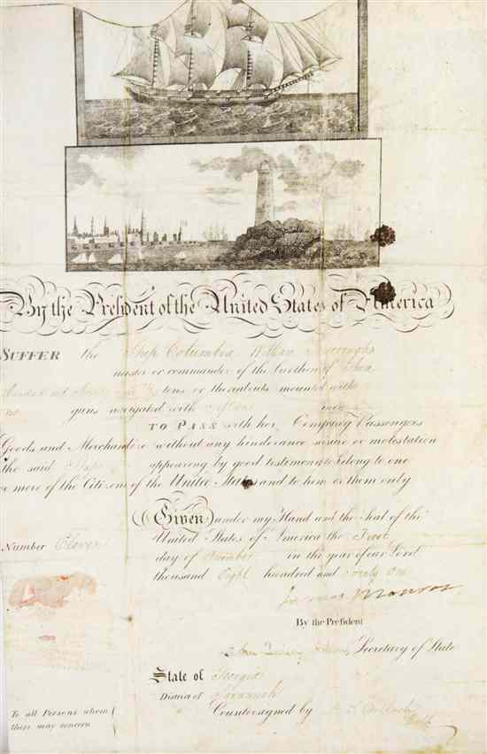 Appraisal: MONROE JAMES Engraved document signed ''James Monroe'' as President page