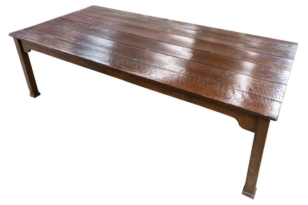 Appraisal: RUSTIC STAINED PINE DINING TABLEthe six-plank top on square-section legs