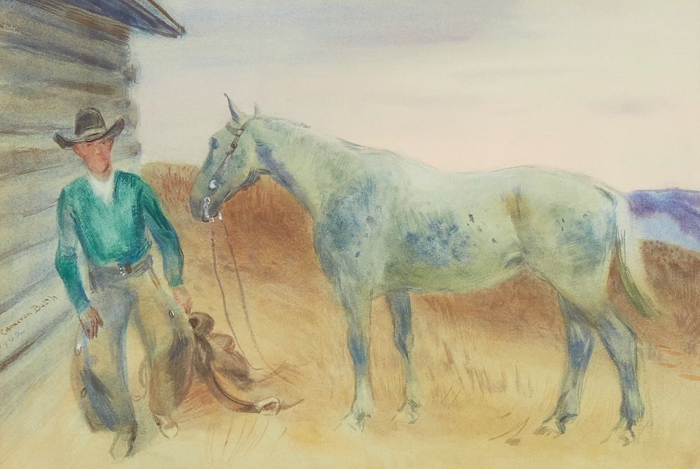 Appraisal: Cameron Booth Dude Kelly and White Horse Watercolor on Paper