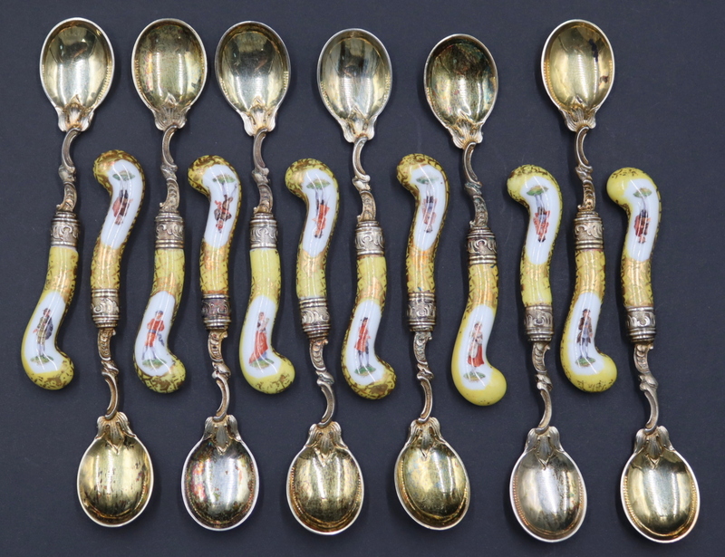 Appraisal: SILVER GERMAN DRESDEN RICHARD GARTEN Silver and Porcelain Spoons With