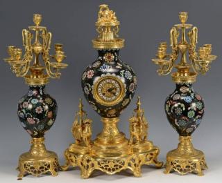 Appraisal: Chinese Cloisonne Garniture Set with clock Chinese cloisonne garniture -piece