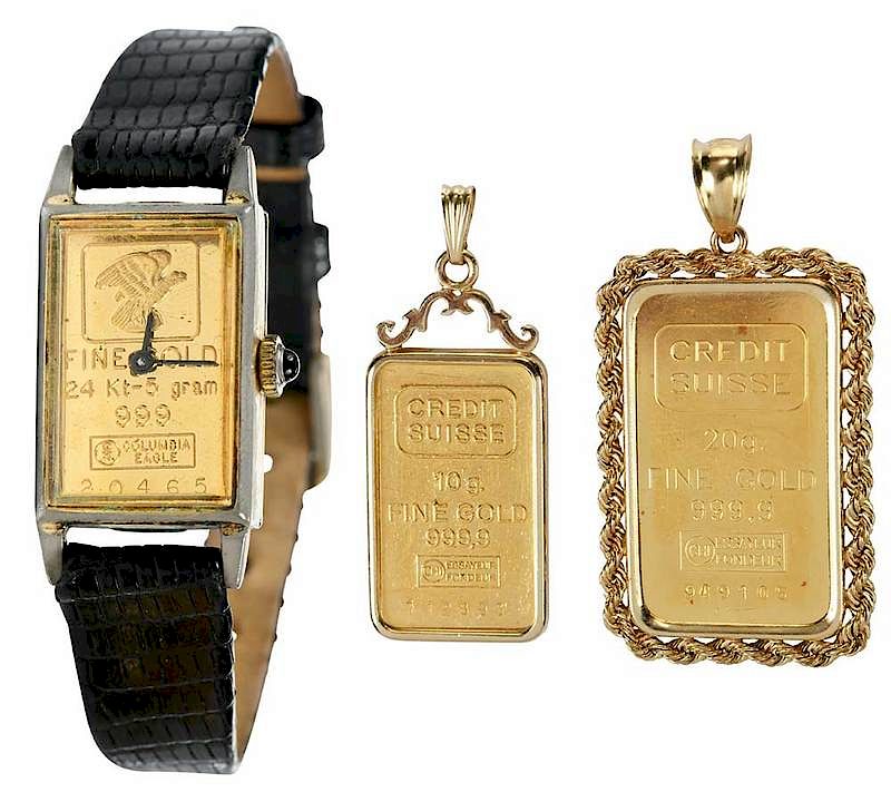 Appraisal: Three Pieces Fine Gold Bar Jewelry watch dial made of