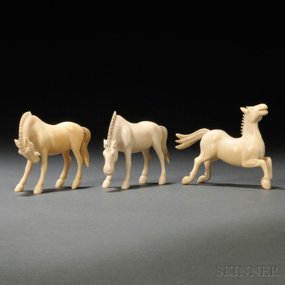 Appraisal: Three Ivory Horses China th century in three different poses