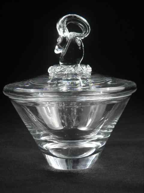 Appraisal: Vintage Steuben crystal covered candy dish with Ram's head finial