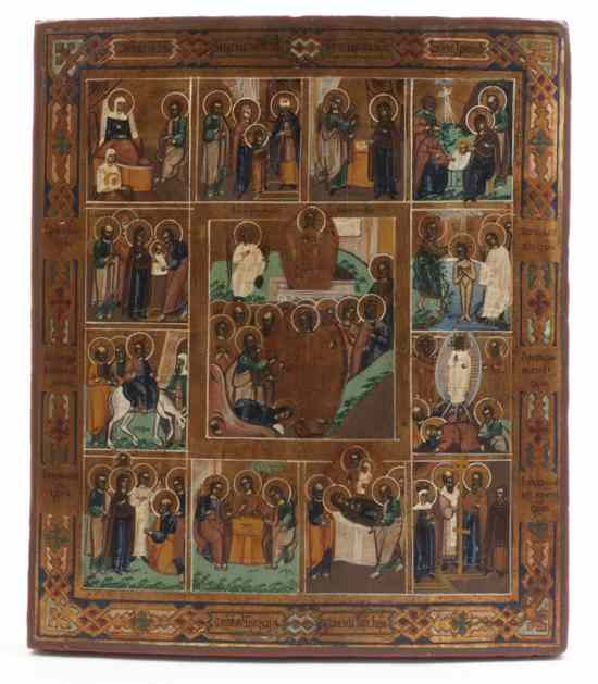 Appraisal: A Russian Icon depicting the life of Christ in thirteen