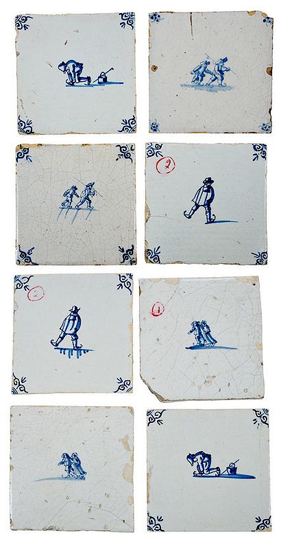 Appraisal: Eight Dutch Delft Skating Tiles th century blue and white