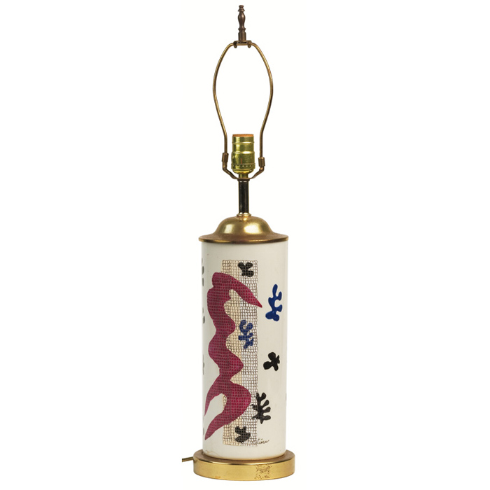 Appraisal: s table lamp hand painted glass with brass plated trim