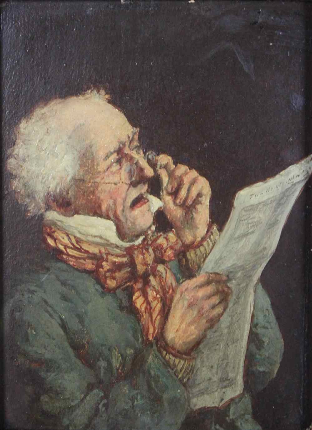 Appraisal: J FORST OLD GENTLEMAN READING A NEWSPAPER Oil on panel