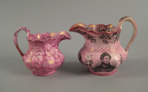 Appraisal: Staffordshire transfer decorated pink luster pitcher with bust of George