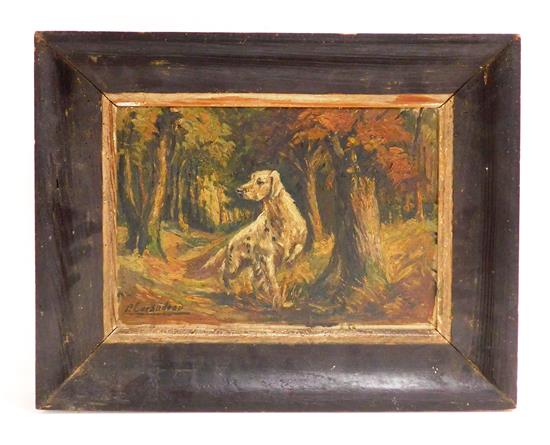 Appraisal: P Guraudeau th C oil on board hunting scene depicting