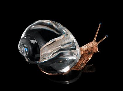 Appraisal: Steuben glass and sterling silver gilt mounted snail designed by